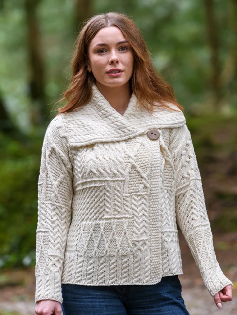 Blarney Woolen Mills One Button Aran Cardigan Irish Wool Fisherman Size S NWT - Picture 9 of 15